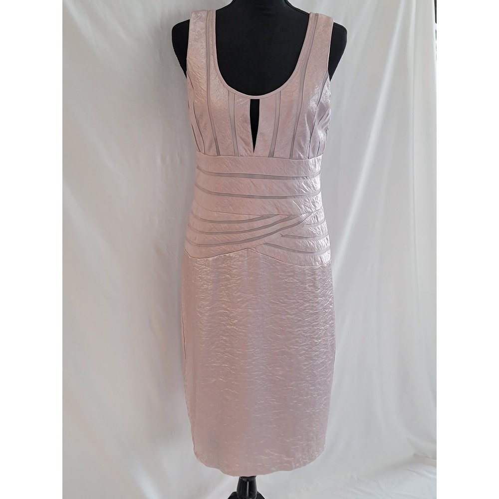 Ashro Metallic Bandage Sheath Dress Lavender Pink Mesh Cutout Sleeveless Sz 12